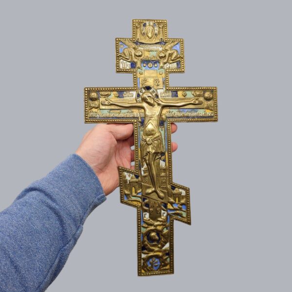 RUSSIAN BRASS CRUCIFIX CROSS TRAVEL ICON