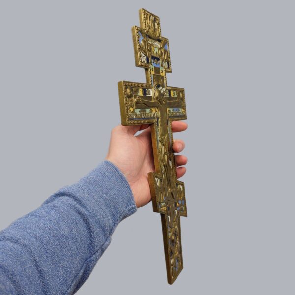 RUSSIAN BRASS CRUCIFIX CROSS TRAVEL ICON