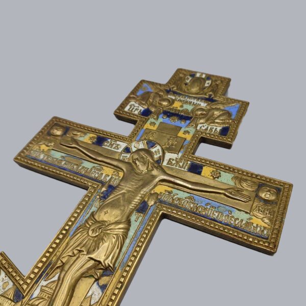 RUSSIAN BRASS CRUCIFIX CROSS TRAVEL ICON