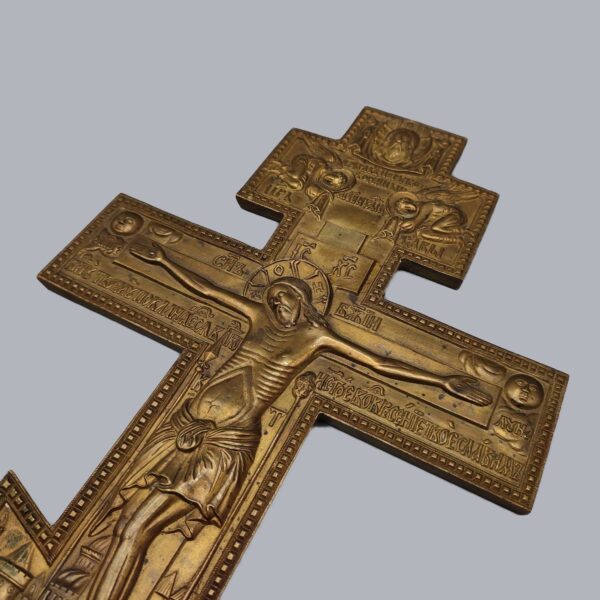 RUSSIAN BRASS CRUCIFIX CROSS TRAVEL ICON