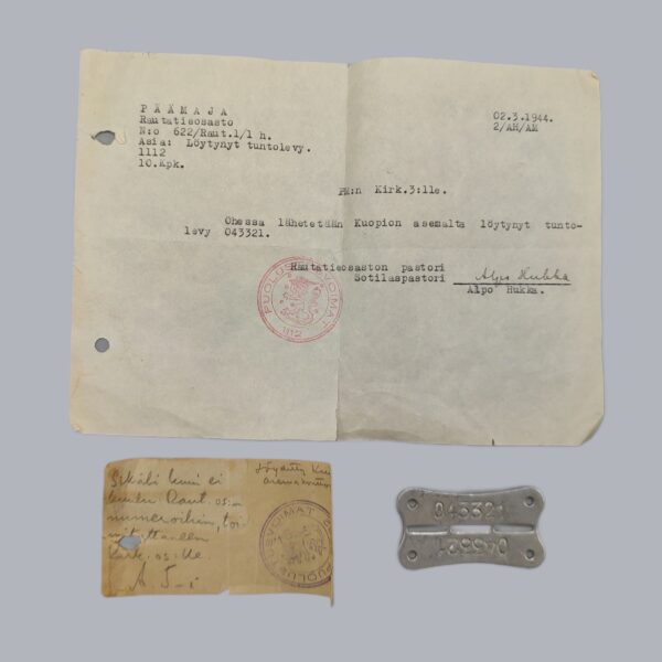 FINNISH WWII DOG TAG & DOCUMENTATION (CONTINUATION WAR)