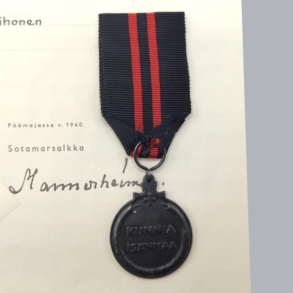 FINNISH COMMEMORATIVE MEDAL OF THE 1939-1940 WINTER WAR & CERTIFICATE