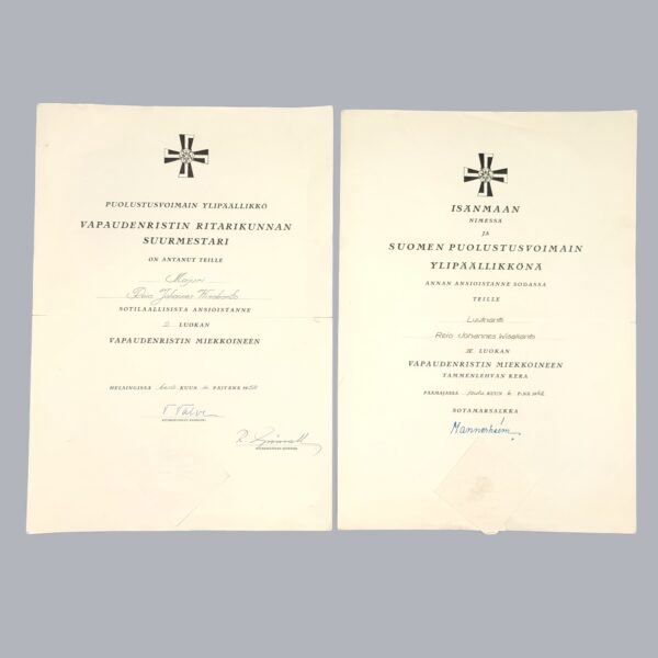 FINNISH MEDAL BAR & CERTIFICATES