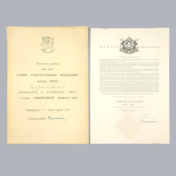 FINNISH MEDAL BAR & CERTIFICATES