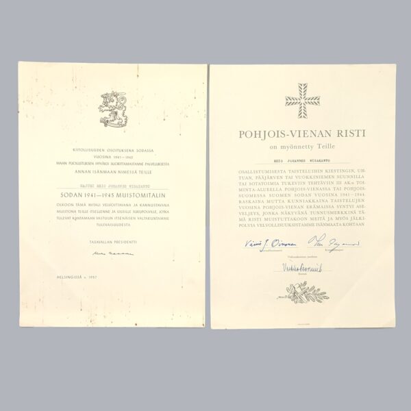 FINNISH MEDAL BAR & CERTIFICATES