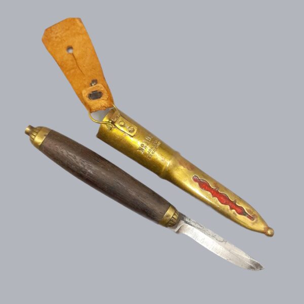 Vintage 1920s Swedish Eskilstuna Knife by G. Joh. Berg and DW Dahlgren Puukko Mora Pocket Knives Ebony Handle Brass Scabbard Nordic Sweden