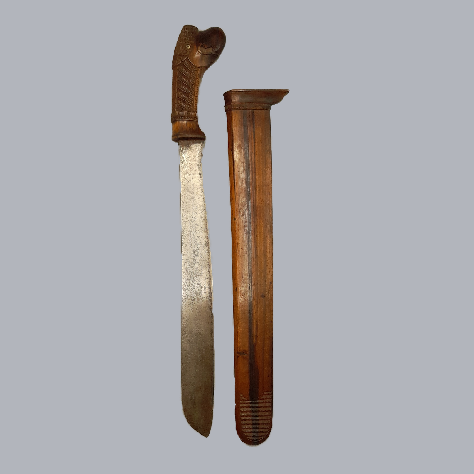 A724b Antique Indonesian Pedang Dagger Sumatran 19th Century 1800s Hardwood Steel Damascus Blade Southeast Asian Ethnographic Tool