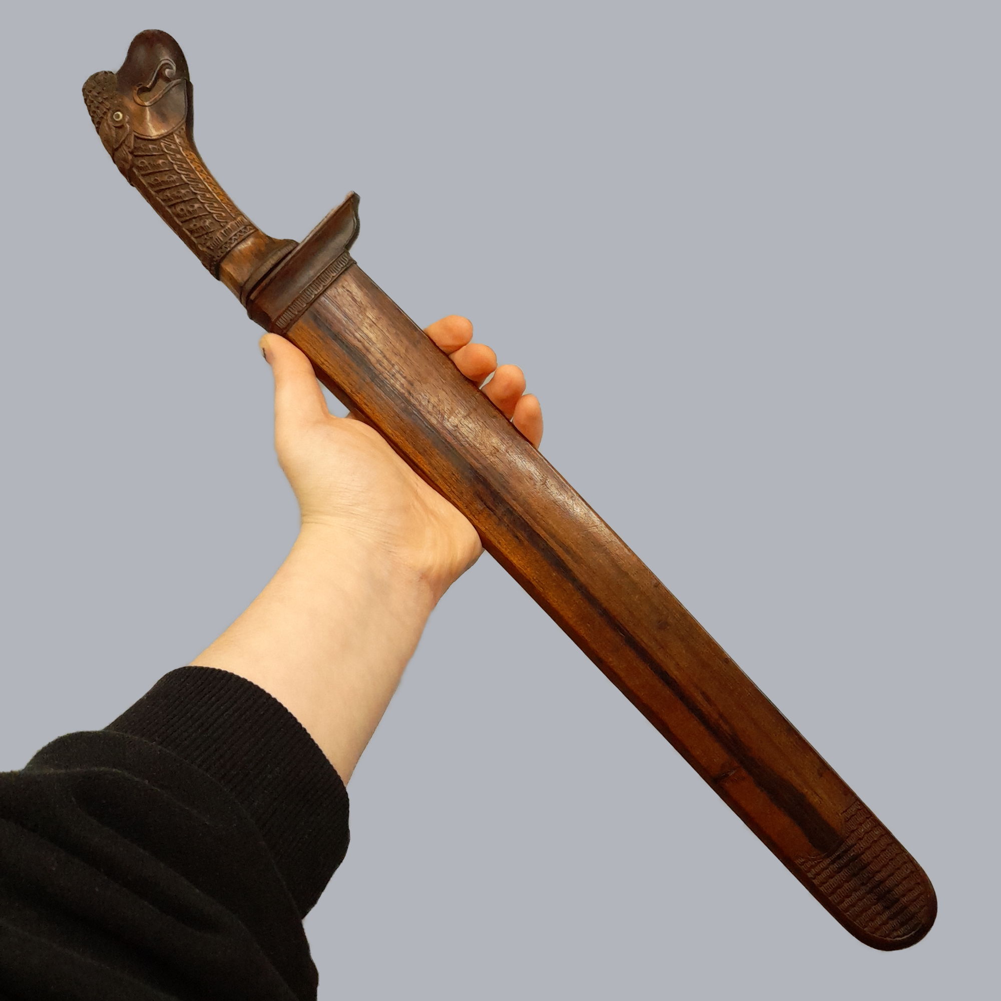 A724k Antique Indonesian Pedang Dagger Sumatran 19th Century 1800s Hardwood Steel Damascus Blade Southeast Asian Ethnographic Tool