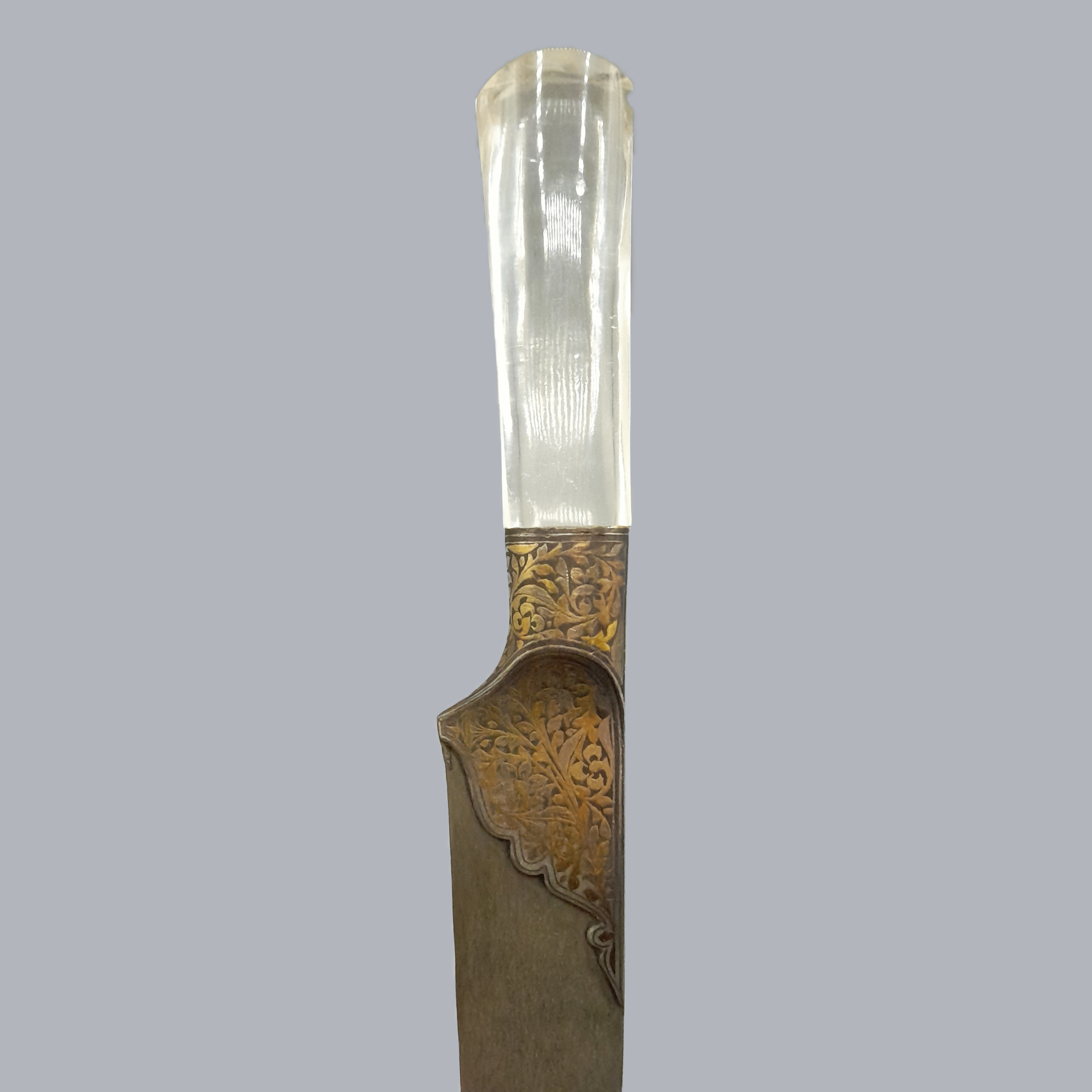 A729f Vintage Indian Kard Dagger 20th Century 1900s South Asian Koftgari Decorations Rock Crystal Steel Blade