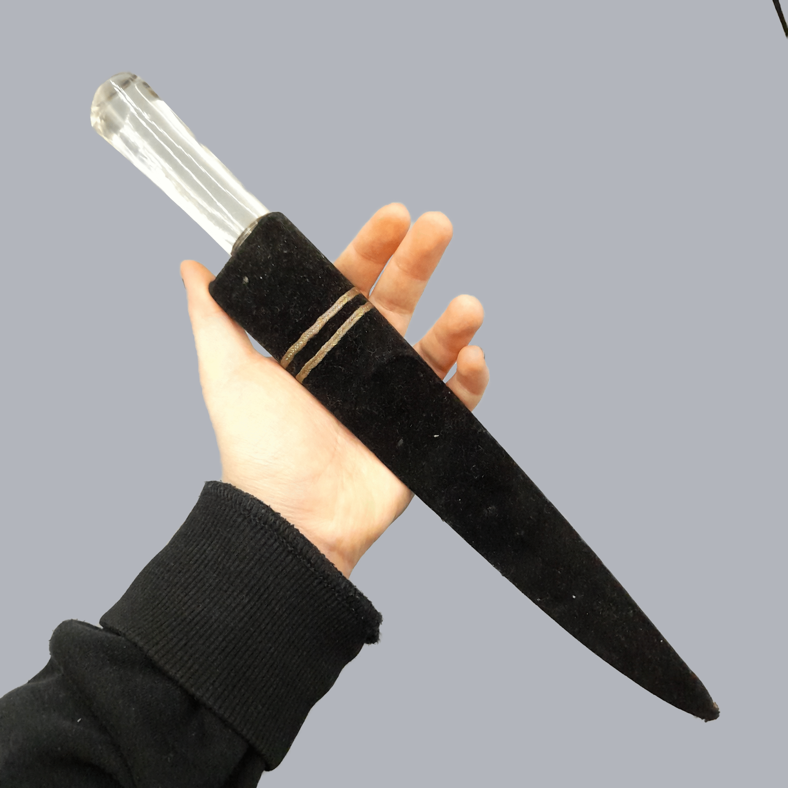 A729h Vintage Indian Kard Dagger 20th Century 1900s South Asian Koftgari Decorations Rock Crystal Steel Blade