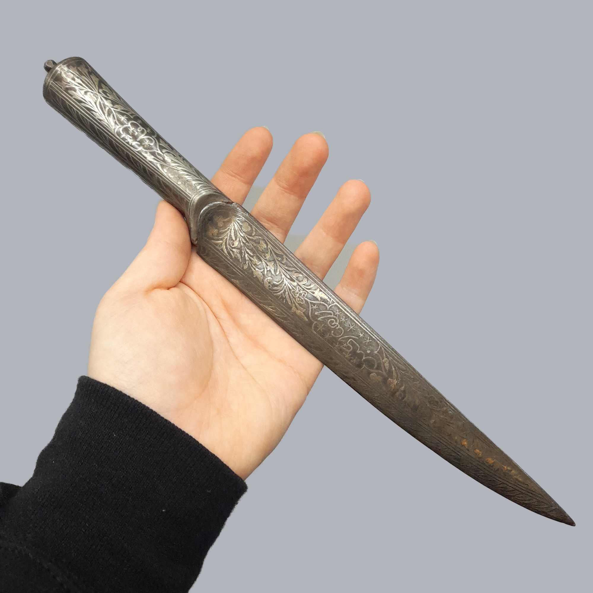 Vintage Syrian Kard Dagger Silver Koftgari Work