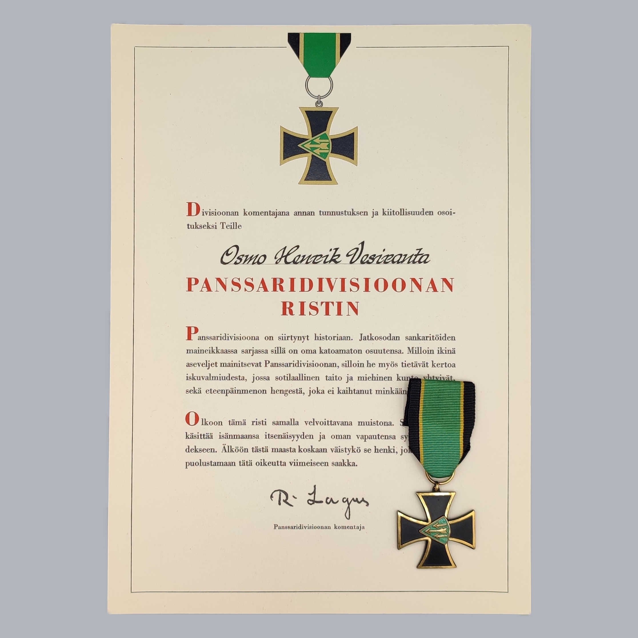 FINNISH WWII REGIMENTAL CROSS OF THE ARMOURED DIVISION