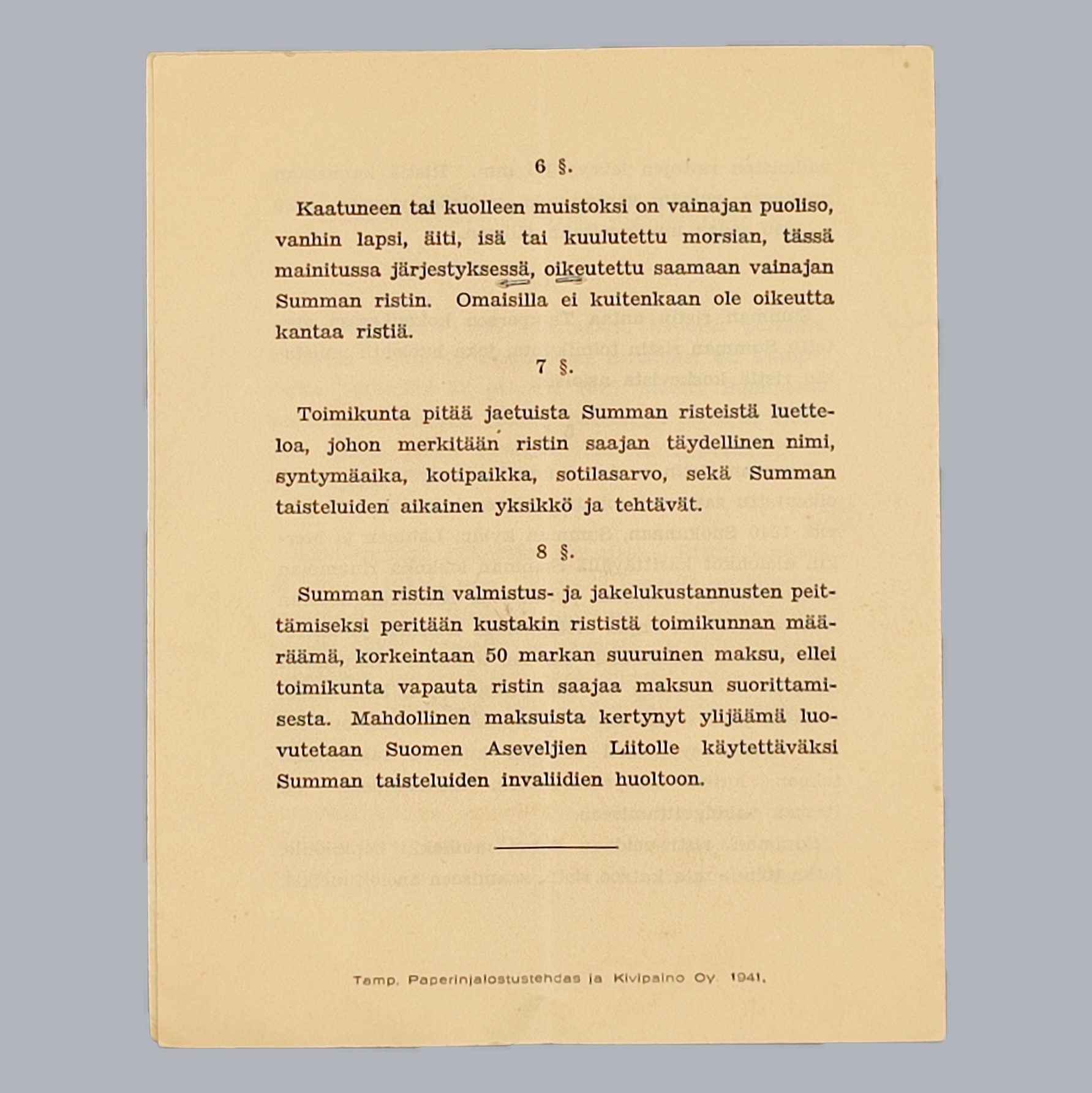 CAMPAIGN CROSS OF SUMMA 1939-1940 WITH CERTIFICATE