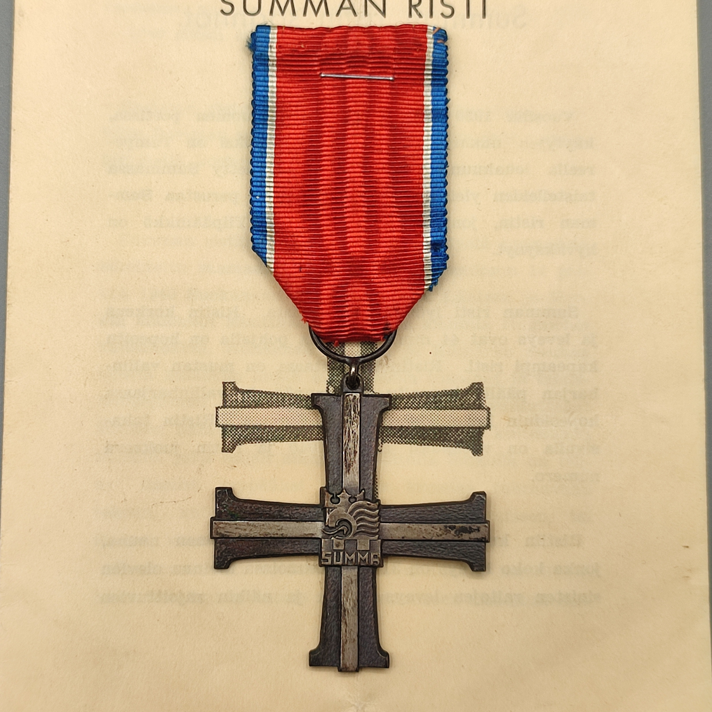 CAMPAIGN CROSS OF SUMMA 1939-1940 WITH CERTIFICATE
