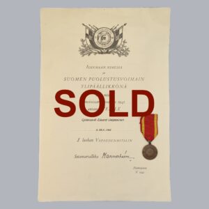 FINNISH WWII MEDAL OF LIBERTY 2ND CLASS 1941 WITH CERTIFICATE