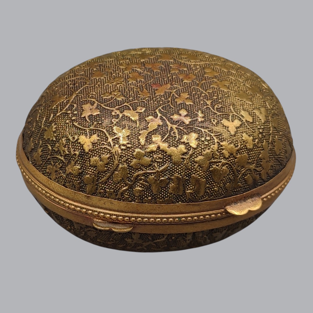 FRENCH EGG-SHAPED BRASS THIMBLE BOX