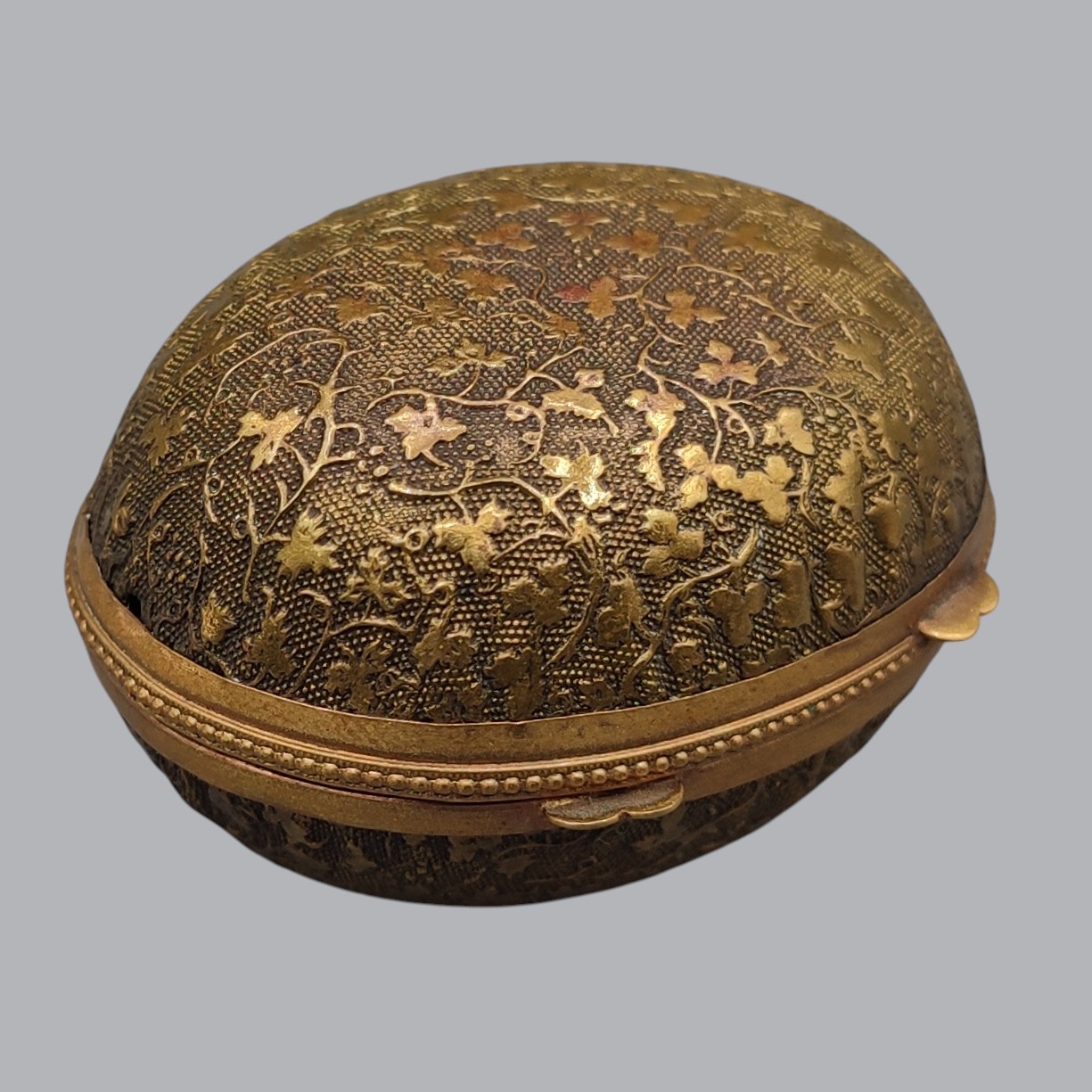 FRENCH EGG-SHAPED BRASS THIMBLE BOX