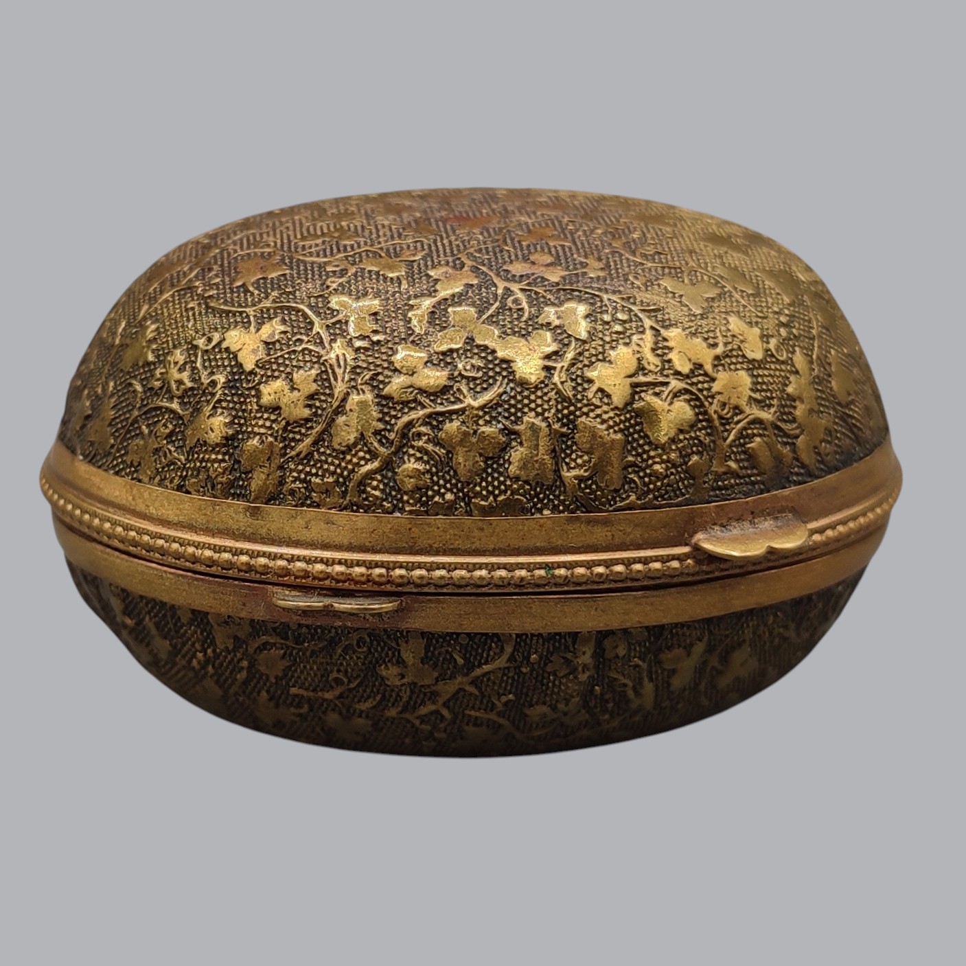 FRENCH EGG-SHAPED BRASS THIMBLE BOX