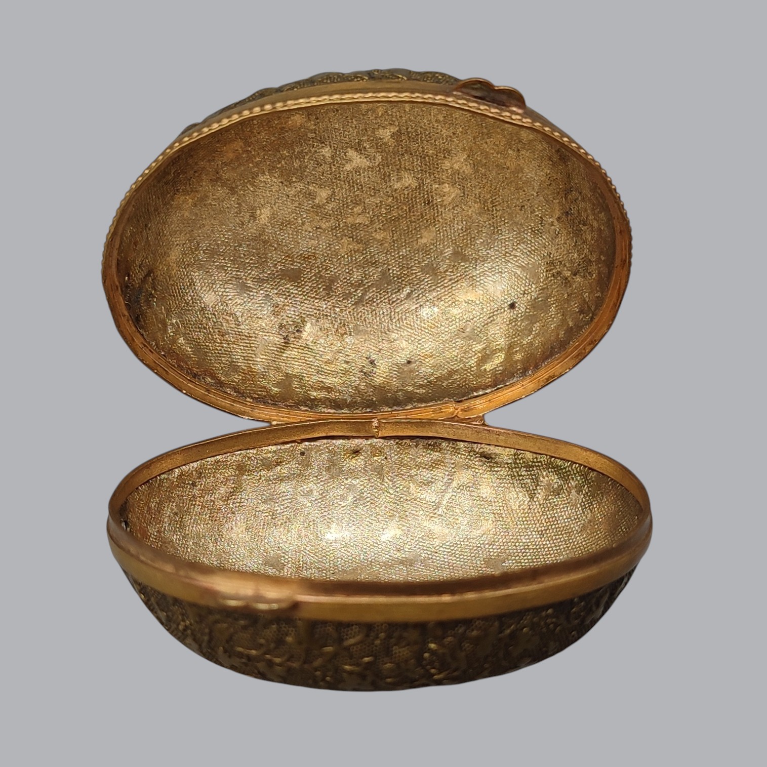 FRENCH EGG-SHAPED BRASS THIMBLE BOX